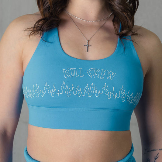 FLAME HIGH SUPPORT SPORTS BRA - BLUE / WHITE